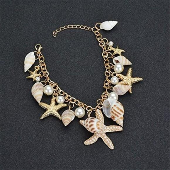 Sea Shell Starfish Bracelets Pearl Charm Bracelets Beach Jewelry - Picture 3 of 5